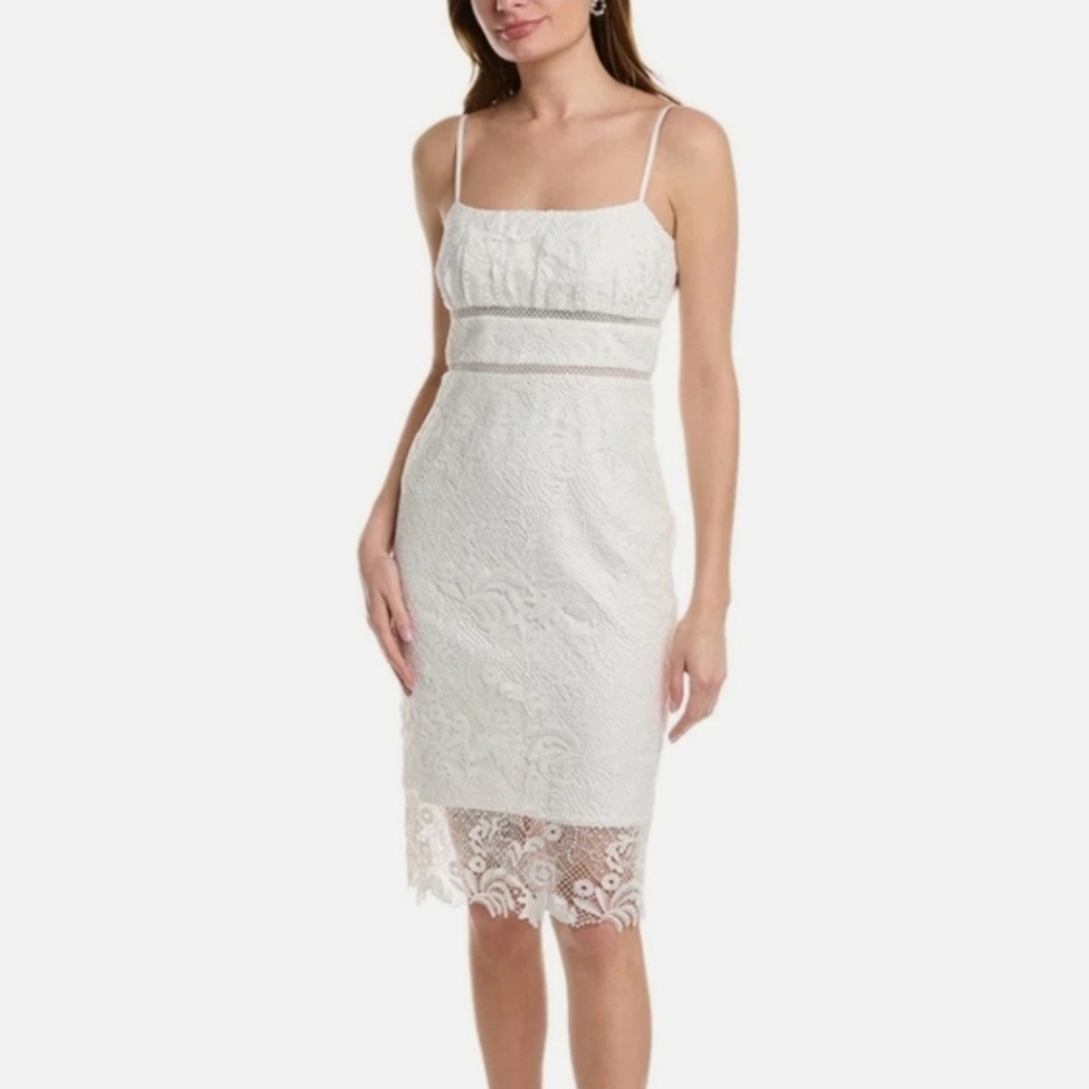 Monique Lhuillier Guipure White Lace Spaghetti Strap Dress Size 12